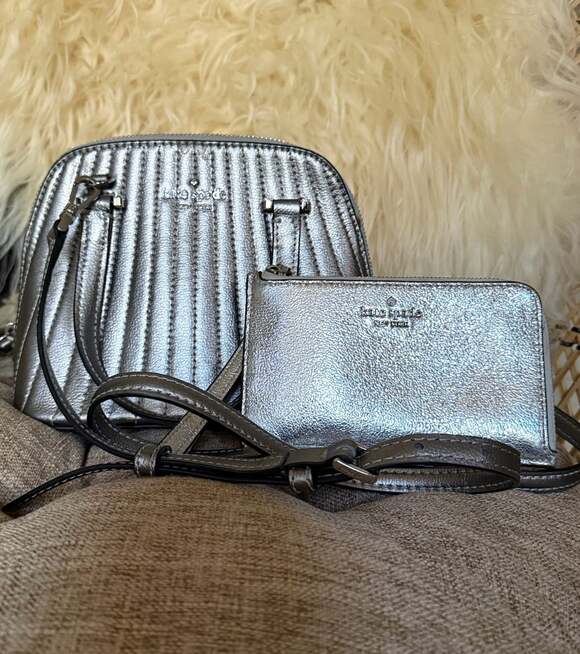 Kate Spade Handbags - Kate Spade Patterson Drive Quilted Mini Dome Satchel and Wallet Set Silver